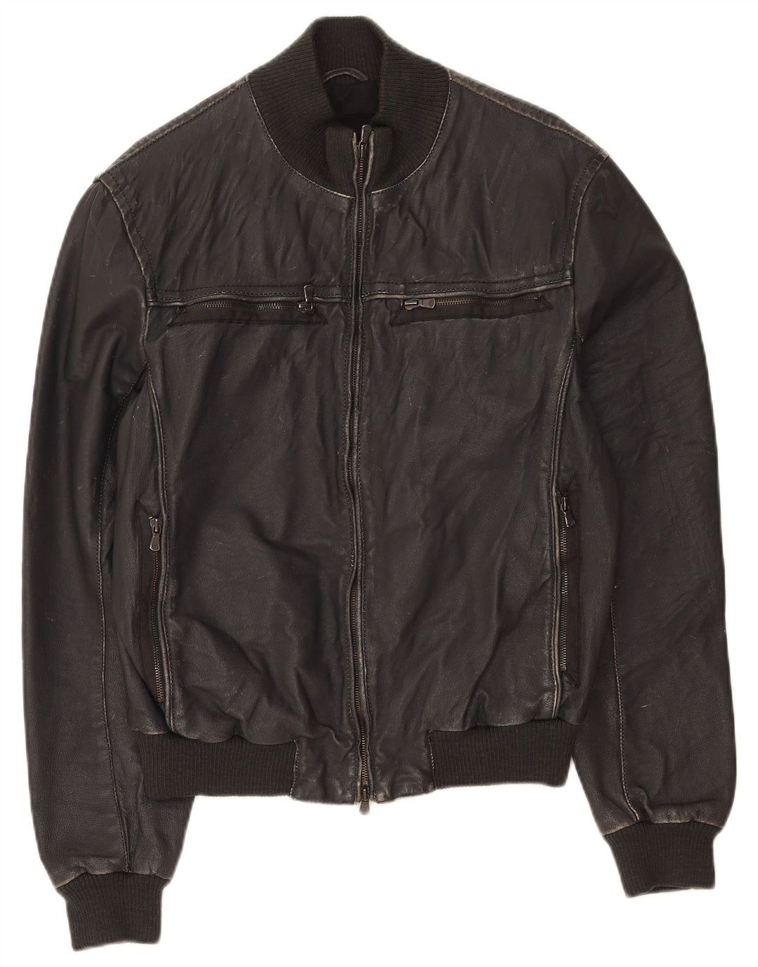 Giacca in pelle vintage da uomo IT 50 grande in pelle nera