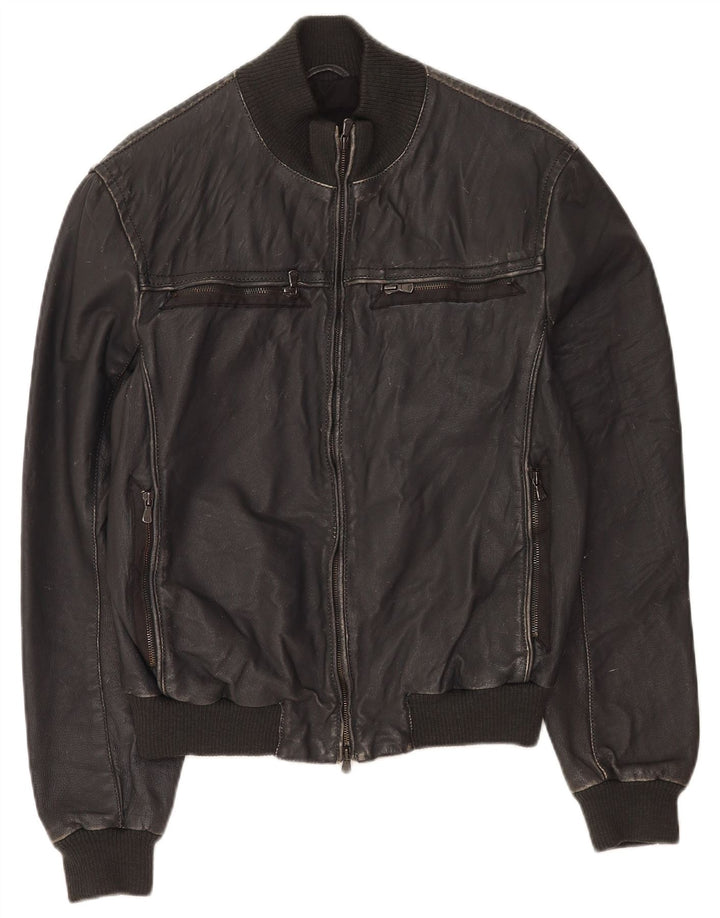 Giacca in pelle vintage da uomo IT 50 grande in pelle nera