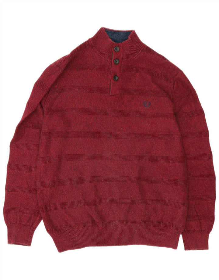 Maglione da uomo Chaps con collo abbottonato in cotone a righe bordeaux medio