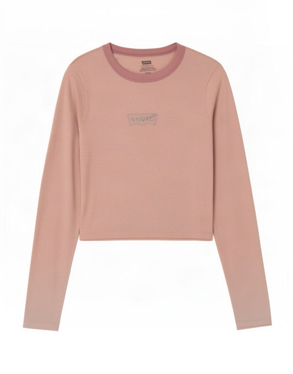 Levi's Donna Crop Top Manica Lunga UK 10 Piccolo Cotone Rosa
