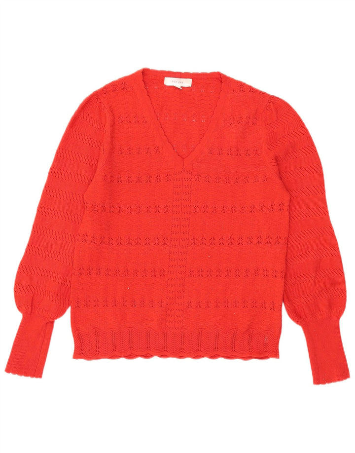 Maglione maglione con scollo a V da donna Marks & Spencer UK 14 Poliestere rosso medio