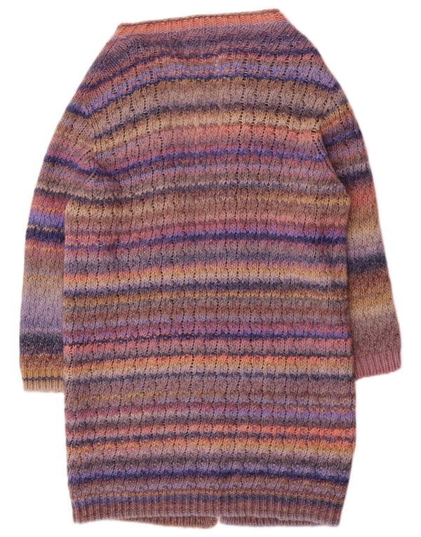 VINTAGE Womens Longline Cardigan Sweater UK 14 Large Multicoloured Striped