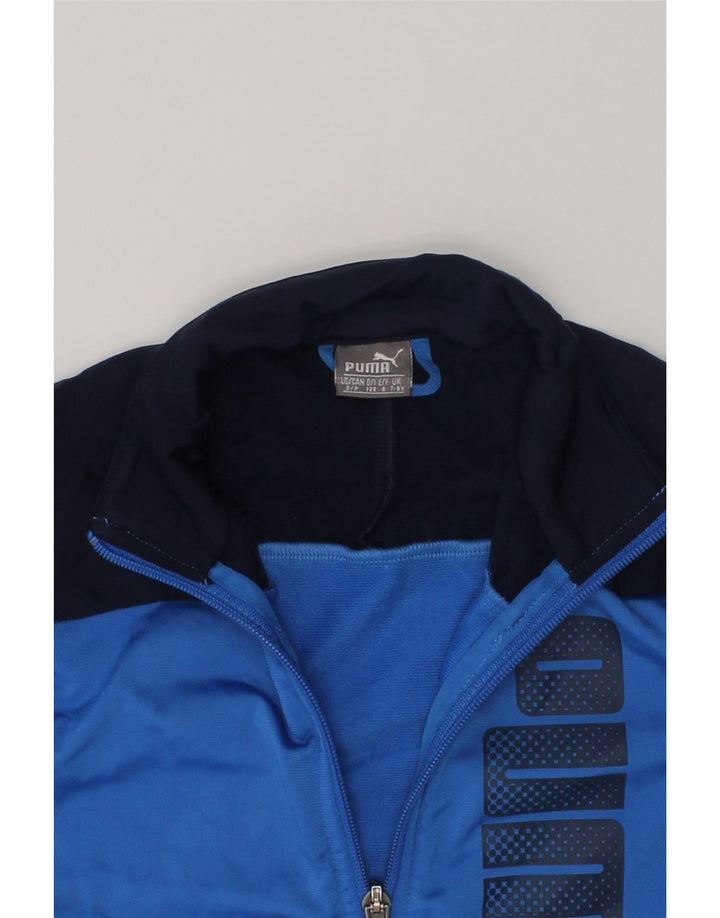 PUMA Boys Graphic Tracksuit Top Jacket 7-8 Years Blue Colourblock | Vintage Puma | Thrift | Second-Hand Puma | Used Clothing | Messina Hembry 