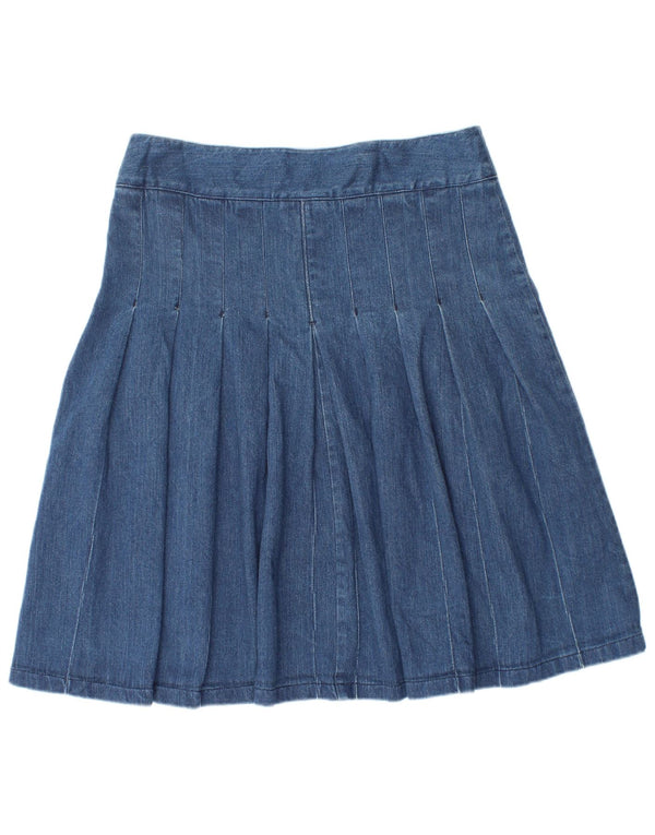 Gonna in denim a pieghe da donna Laura Ashley UK 10 piccola W30 cotone blu