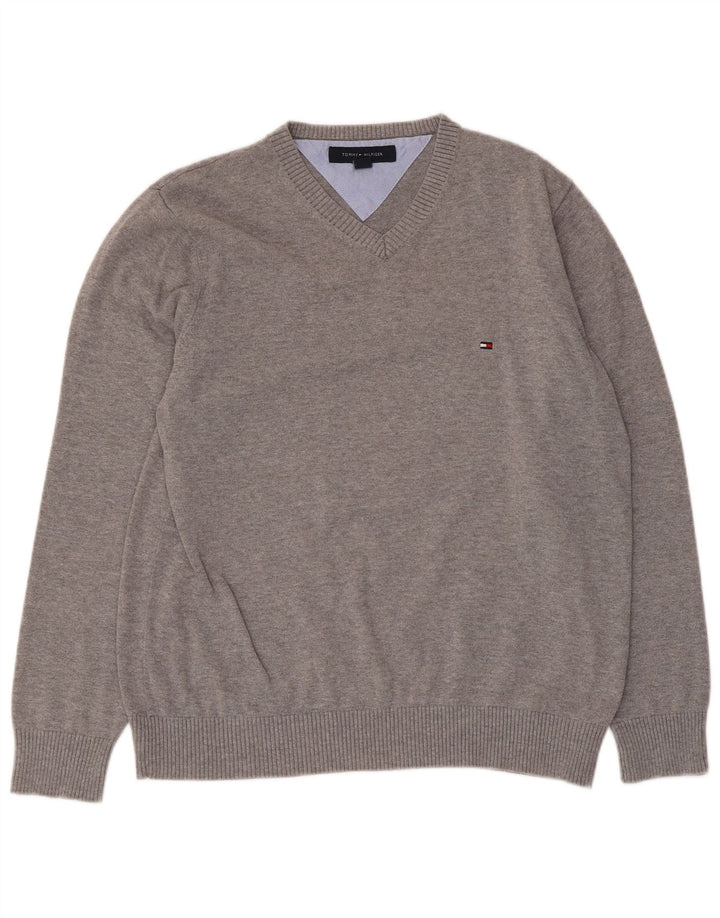 Maglione maglione con scollo a V da donna Tommy Hilfiger UK 14 Grigio medio