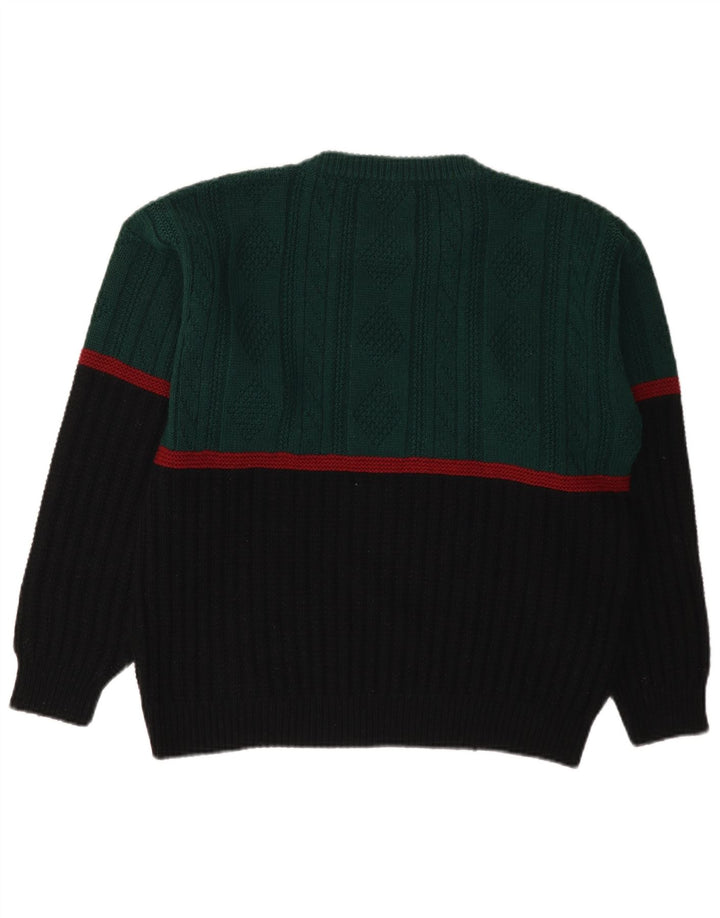 Maglione maglione girocollo da uomo vintage in poliacrilico color block verde medio
