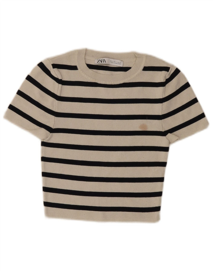 Top corto da donna Zara UK 8 piccolo in viscosa a righe bianche