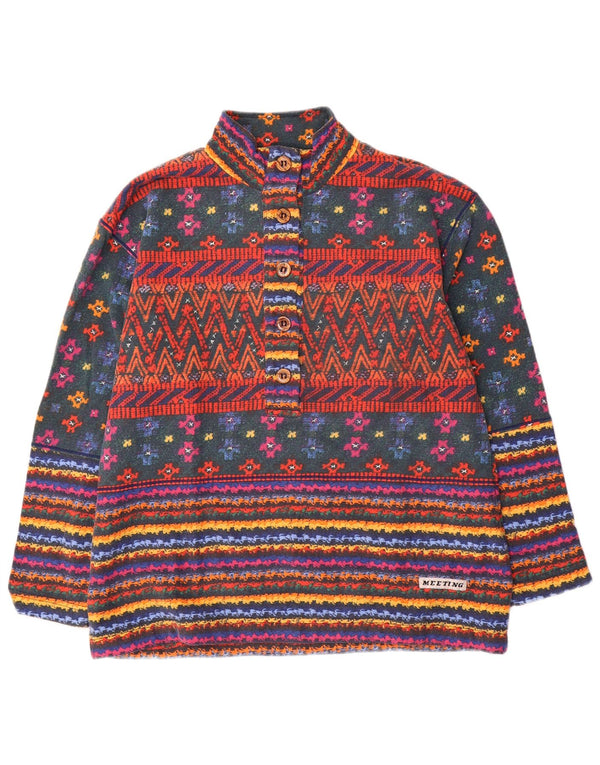Meeting Felpa da uomo con collo abbottonato, maglione grande, a righe multicolori