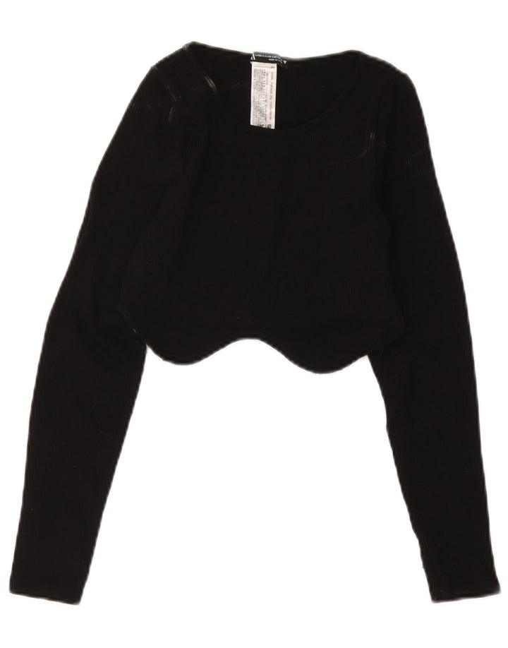 Top corto da donna Zara a maniche lunghe UK 4 XS nero in poliammide