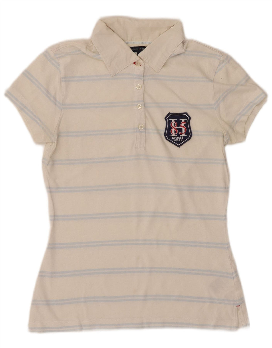 TOMMY HILFIGER Polo da donna UK 6 XS cotone a righe bianche