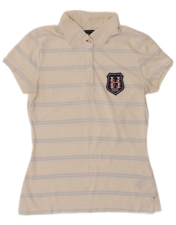 TOMMY HILFIGER Polo da donna UK 6 XS cotone a righe bianche