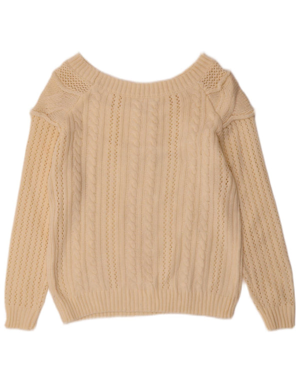 Maglione maglione vintage da donna con scollo a barca UK 12 medio bianco sporco