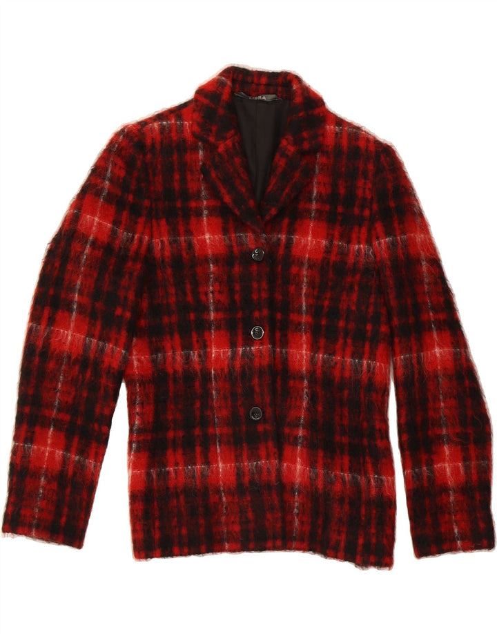 LIBRA Womens 3 Button Blazer Jacket UK 10 Small Red Check Acetate Vintage Libra and Second-Hand Libra from Messina Hembry 