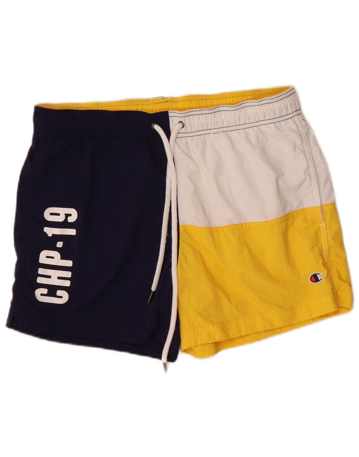 Pantaloncini da bagno grafici da uomo Champion color block medio blu navy