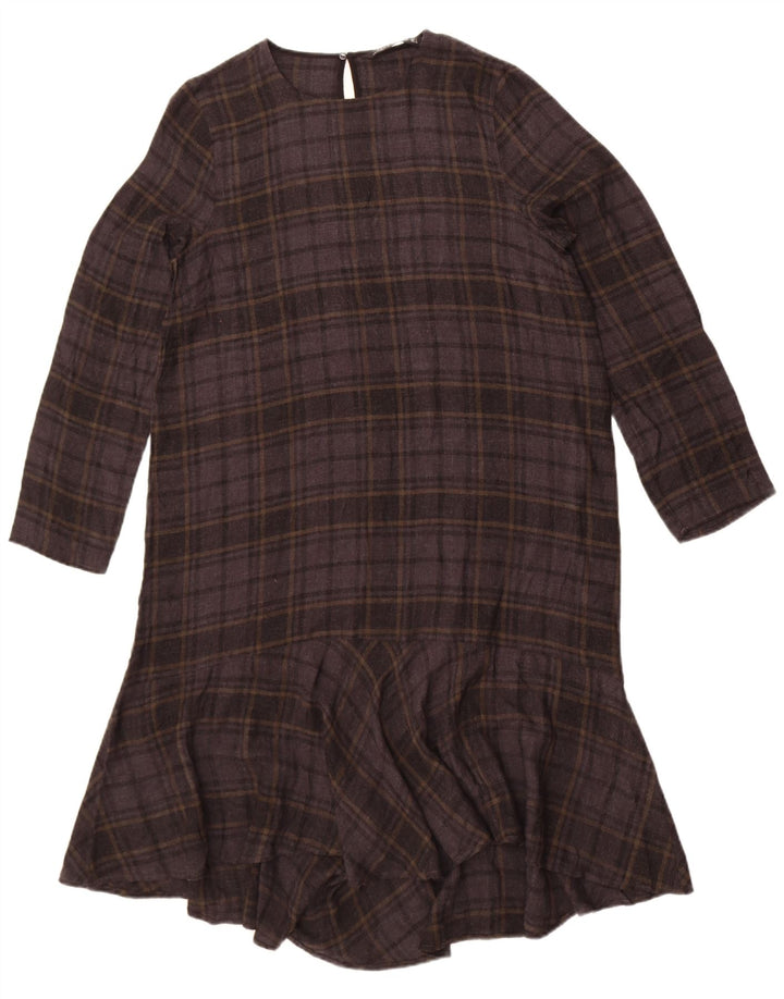 Abito Zara da donna a maniche lunghe a vita bassa UK 14 quadri grigi grandi