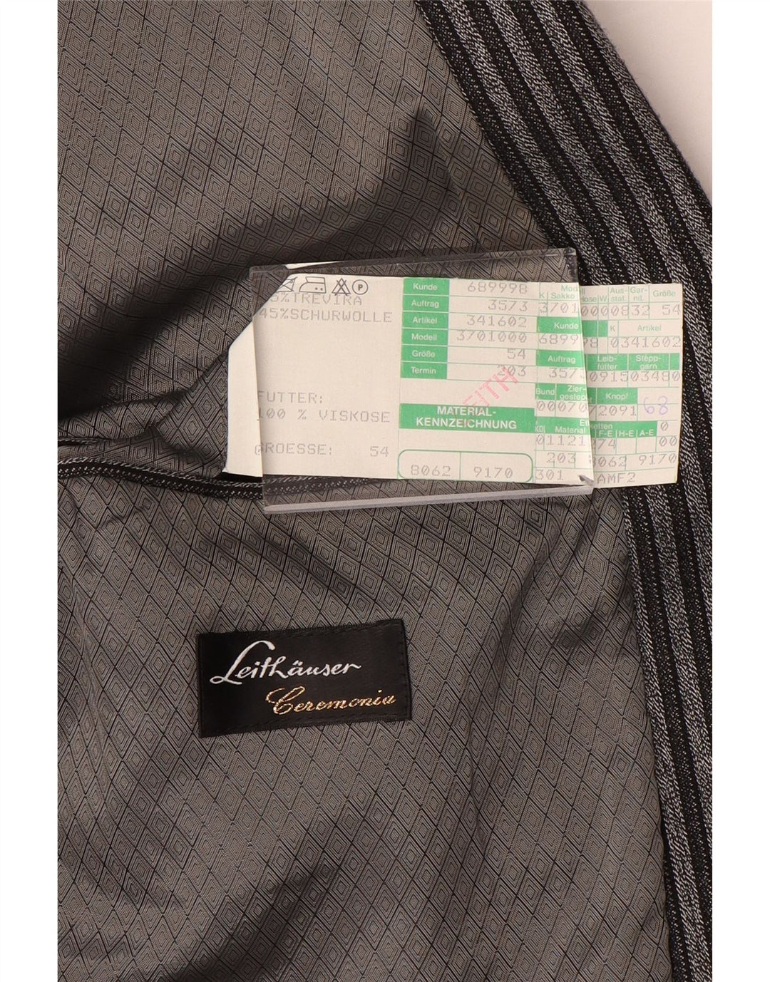 Giacca blazer da uomo a 1 bottone Leithauser EU 54 2XL Trevira a righe grigie