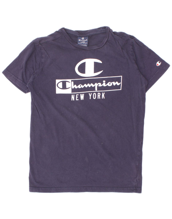 T-shirt grafica Champion da bambino, 11-12 anni, grande, in cotone blu navy