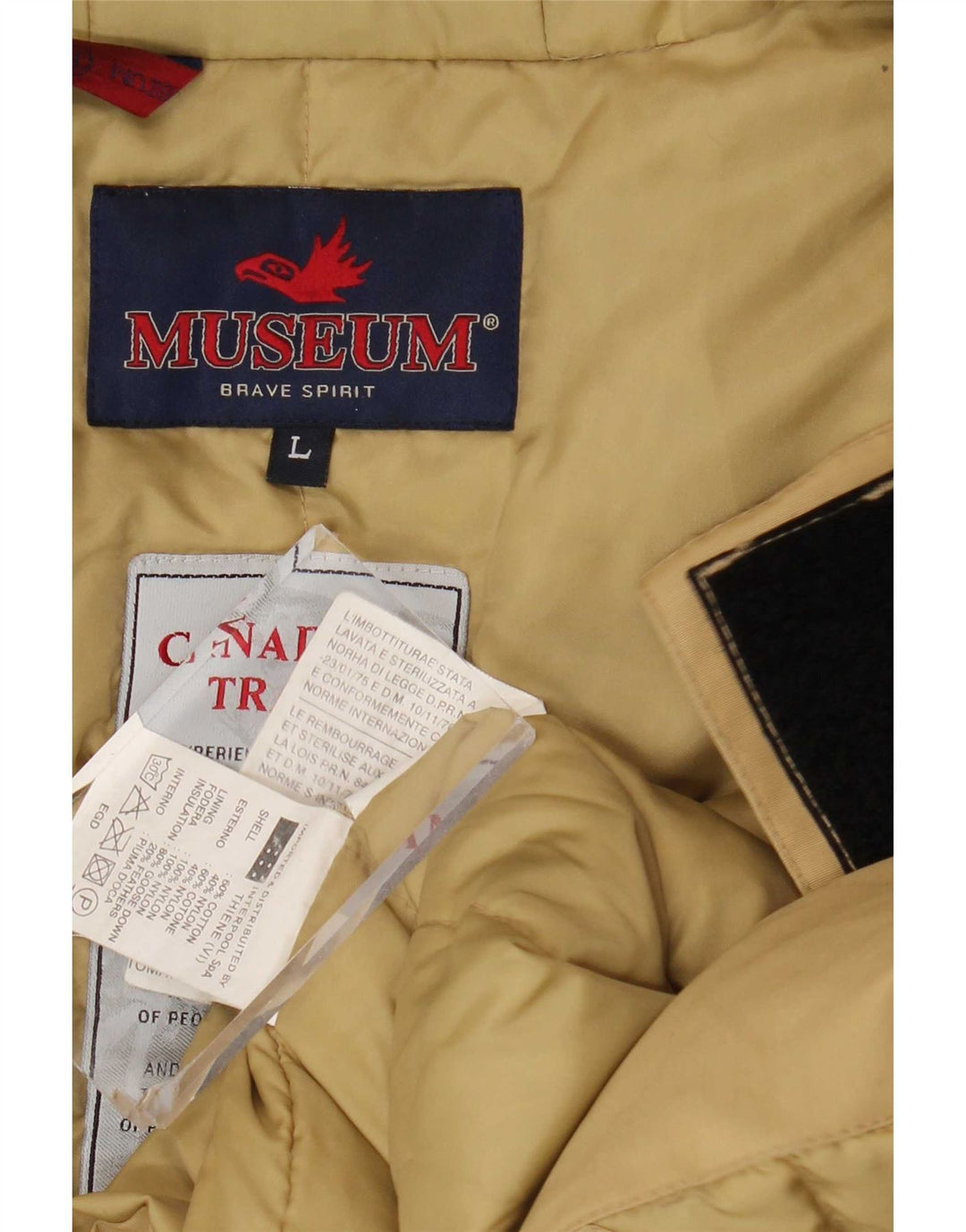 Giacca imbottita con cappuccio da uomo Museum UK 40 grande in cotone beige