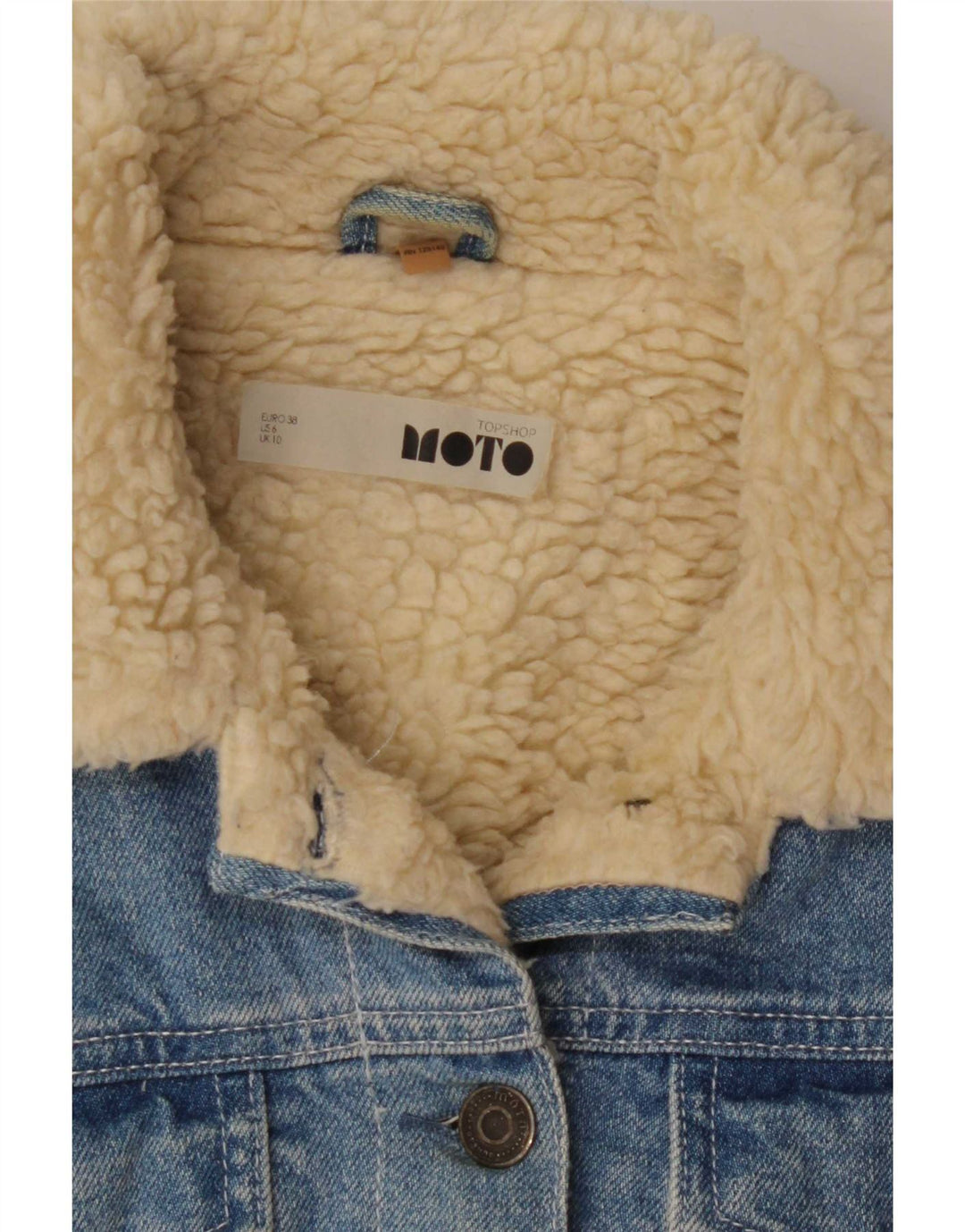 Giacca in denim Sherpa da donna Topshop UK 10 piccolo cotone blu