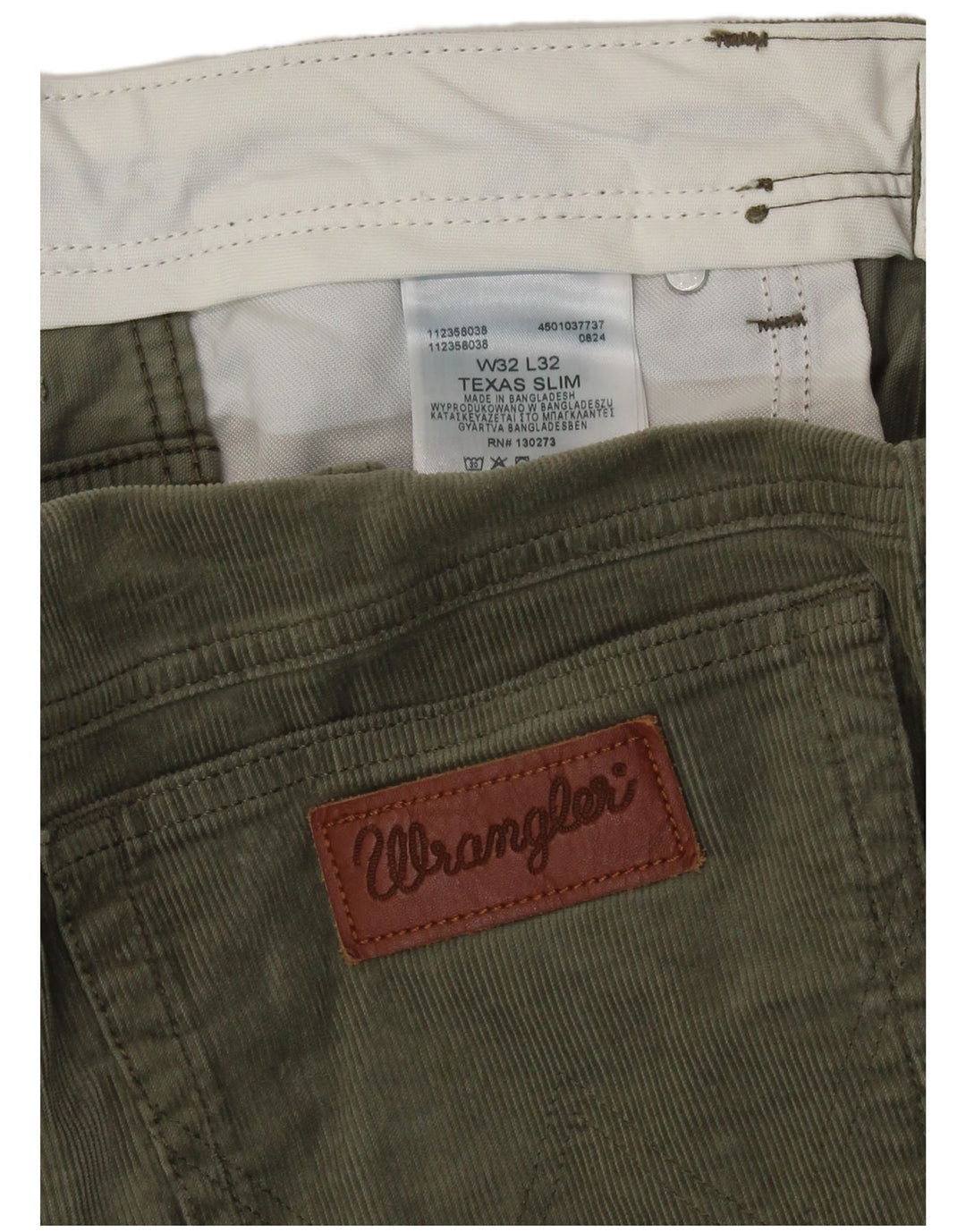 Pantaloni Wrangler da uomo Texas slim fit in velluto a coste W32 L32 cotone verde