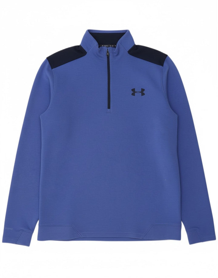 UNDER ARMOUR Mens Cold Gear Sweatshirt Jumper Medium Blue Colourblock