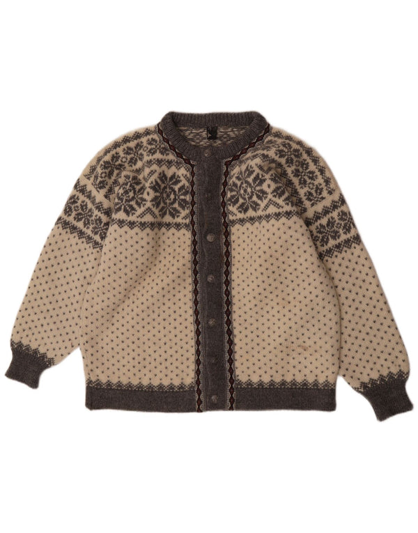 Maglione cardigan da donna vintage UK 18 XL lana Fair Isle bianco sporco
