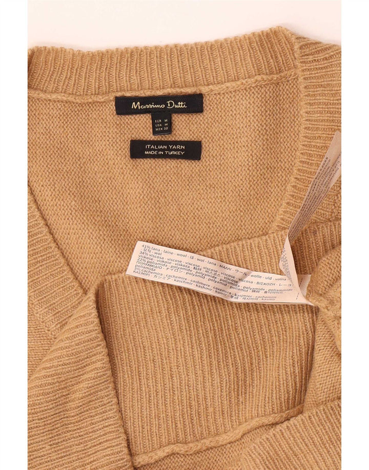 Maglione da donna con scollo a V Massimo Dutti UK 14 Lana beige medio