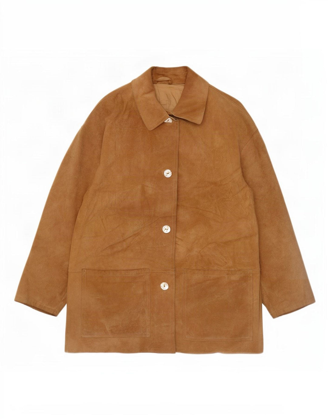 Soprabito vintage da donna oversize in pelle scamosciata IT 42 in pelle beige medio