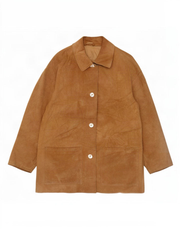 Soprabito vintage da donna oversize in pelle scamosciata IT 42 in pelle beige medio