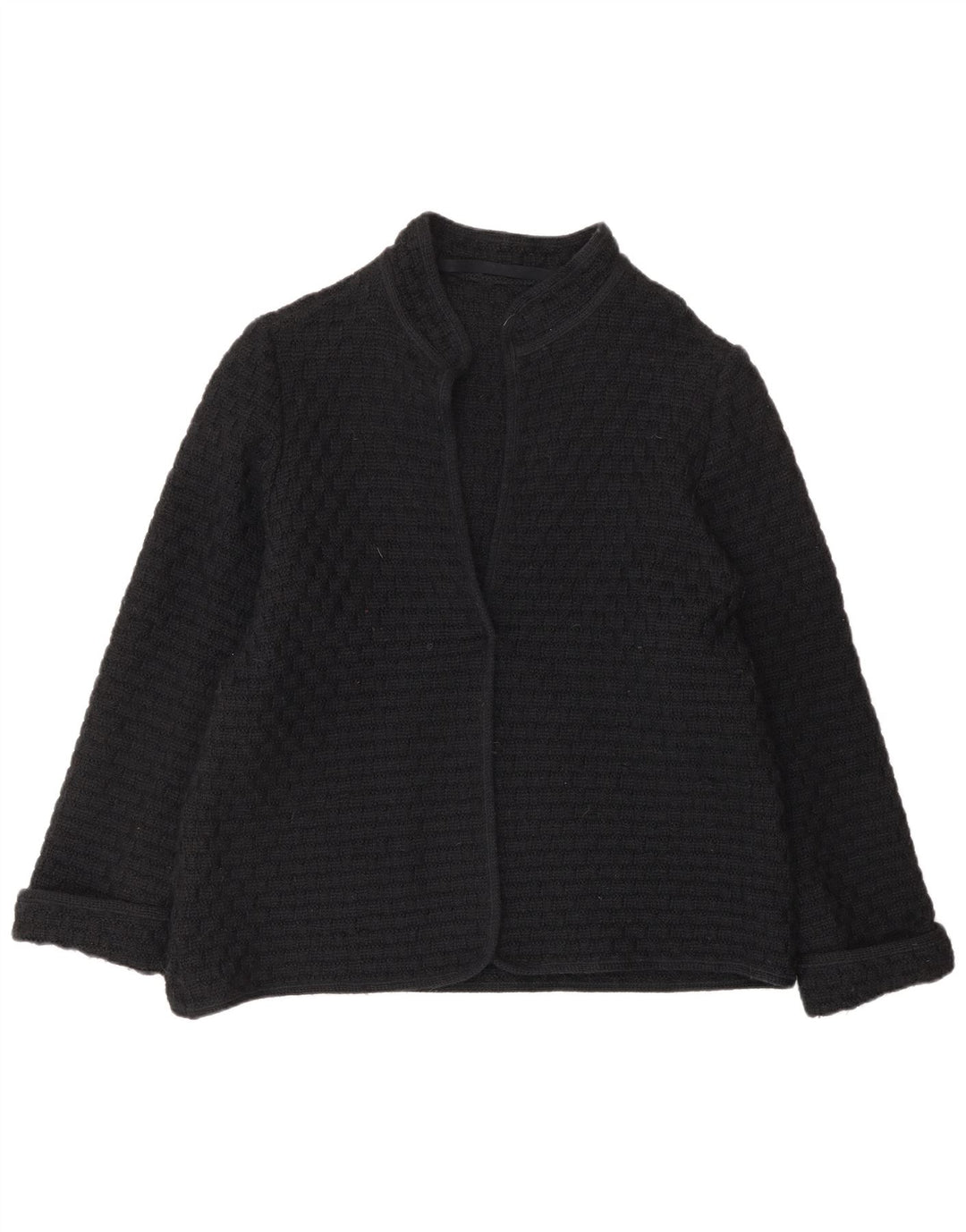 Maglione cardigan da donna vintage UK 12 lana nera media