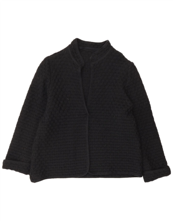 Maglione cardigan da donna vintage UK 12 lana nera media