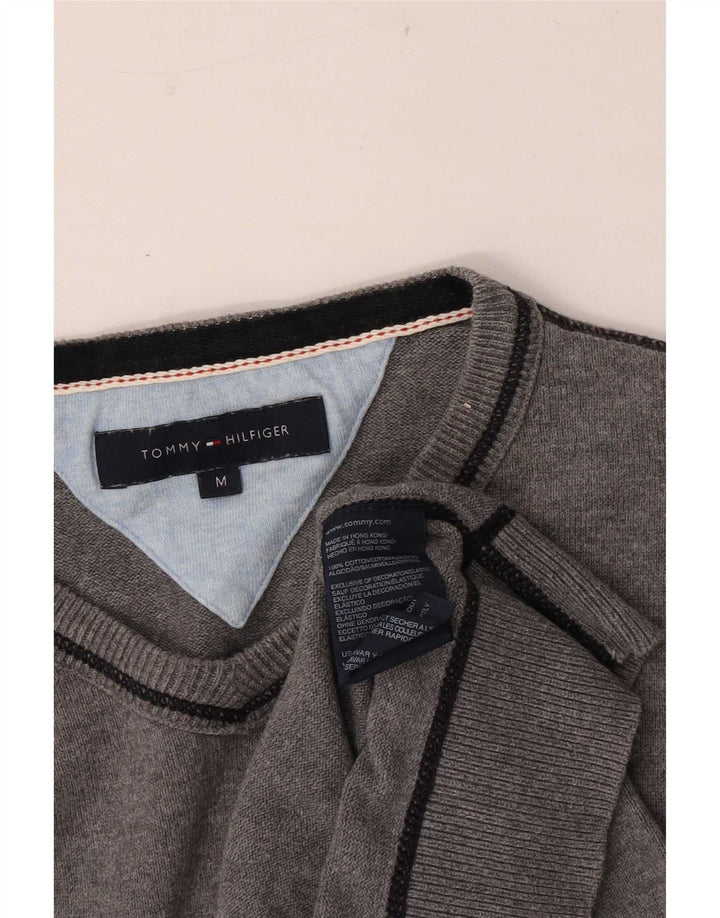 Maglione maglione con scollo a V da uomo Tommy Hilfiger in cotone grigio medio