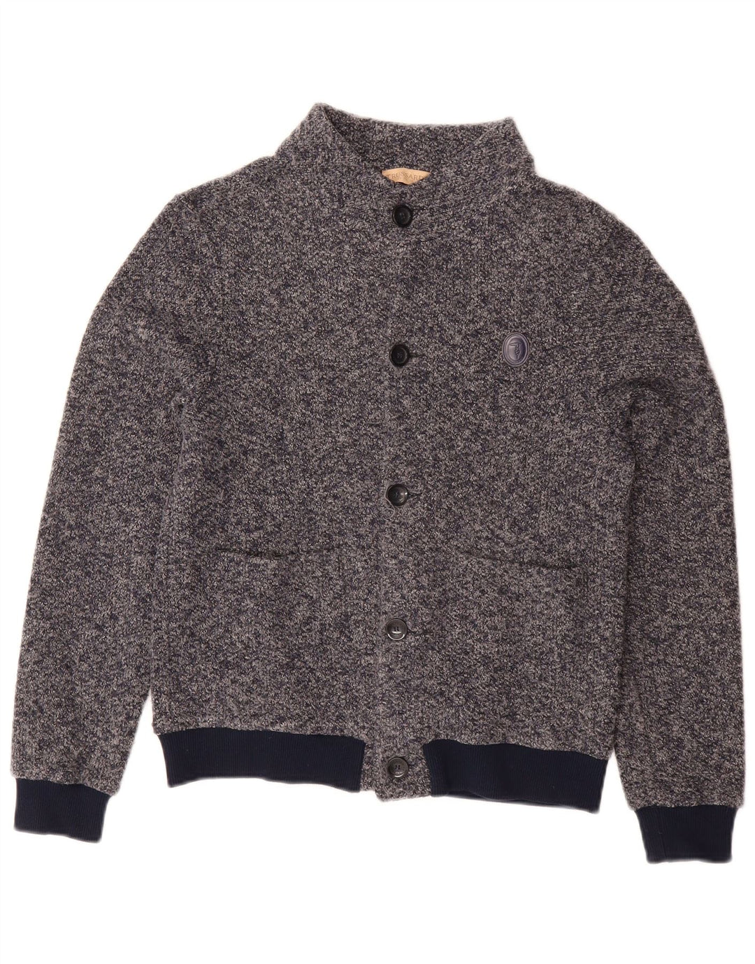 TRUSSARDI JUNIOR Boys Knit Bomber Jacket 11-12 Years Navy Blue Flecked