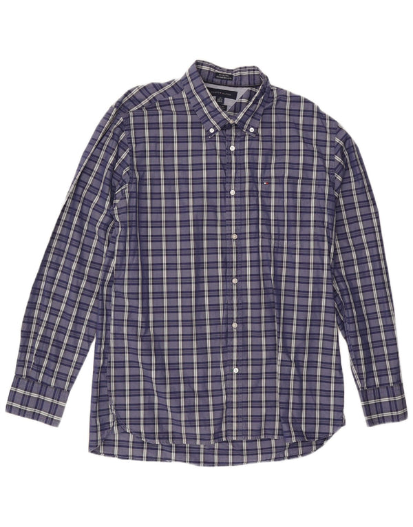 TOMMY HILFIGER Camicia da uomo su misura taglia 16 1/2 grande quadri blu