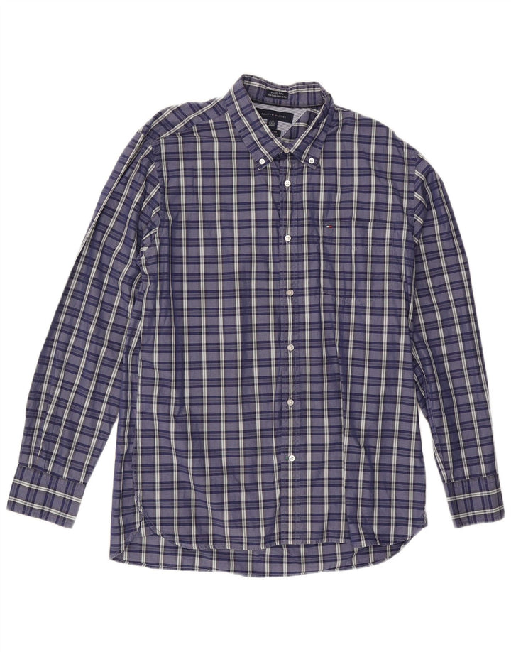 TOMMY HILFIGER Camicia da uomo su misura taglia 16 1/2 grande quadri blu