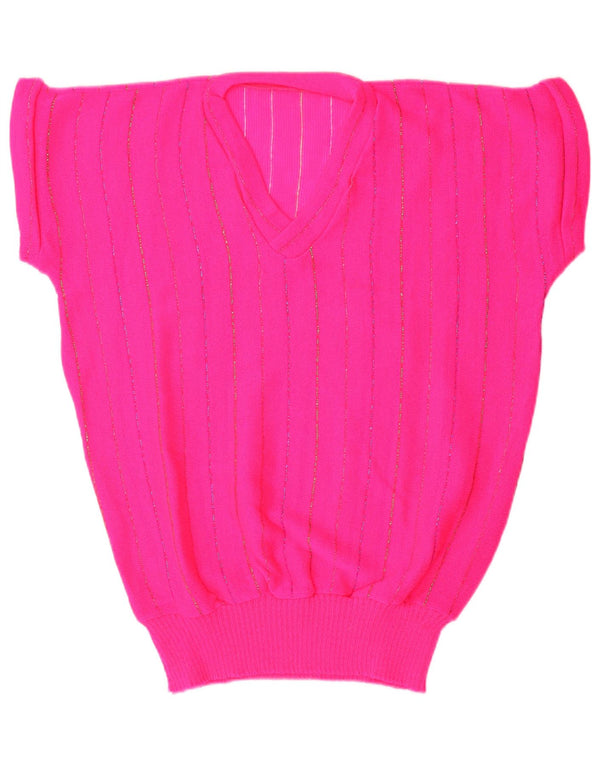 Vintage Womens Vest Tank Top UK 16 Large Pink Striped