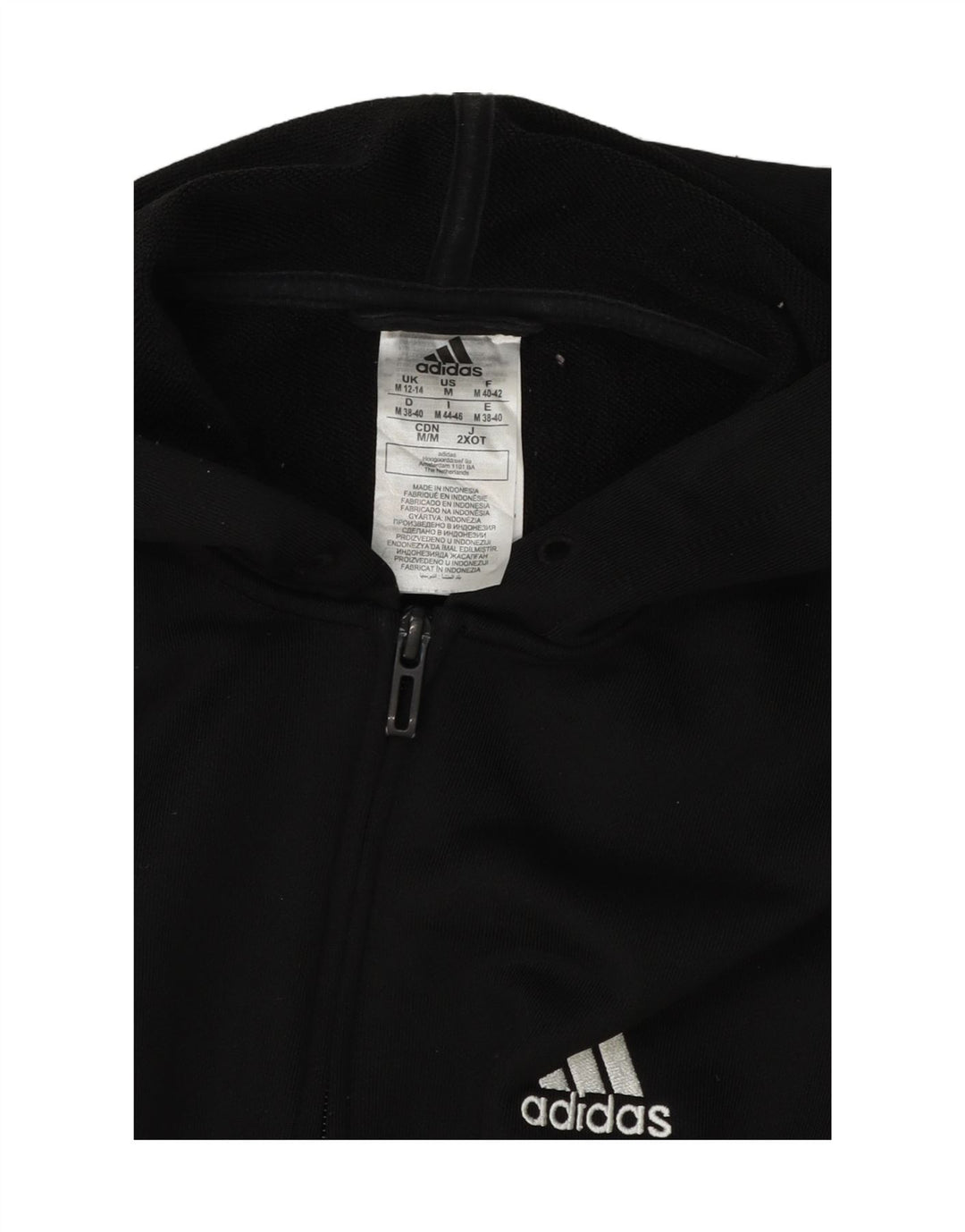 ADIDAS Womens Graphic Zip Hoodie Sweater UK 12/14 Medium Black Polyester Vintage Adidas and Second-Hand Adidas from Messina Hembry 