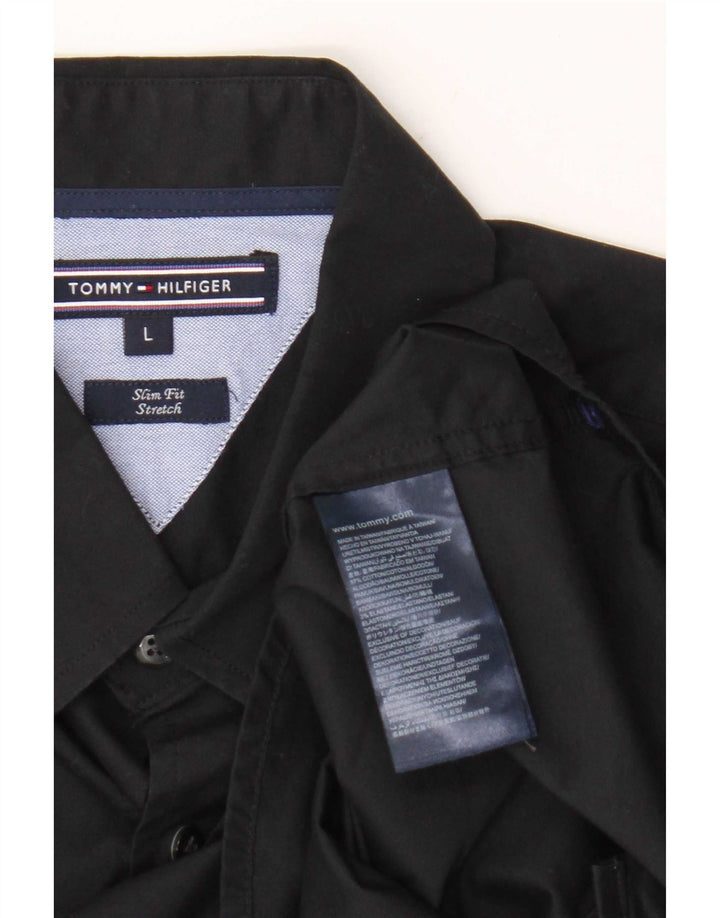 Camicia da uomo slim fit elasticizzata Tommy Hilfiger grande cotone nero