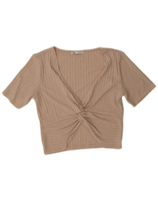 Top corto da donna Zara in camicetta UK 12 Poliestere beige medio
