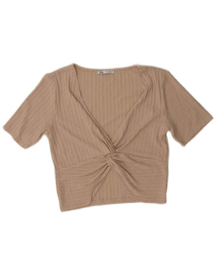 Top corto da donna Zara in camicetta UK 12 Poliestere beige medio