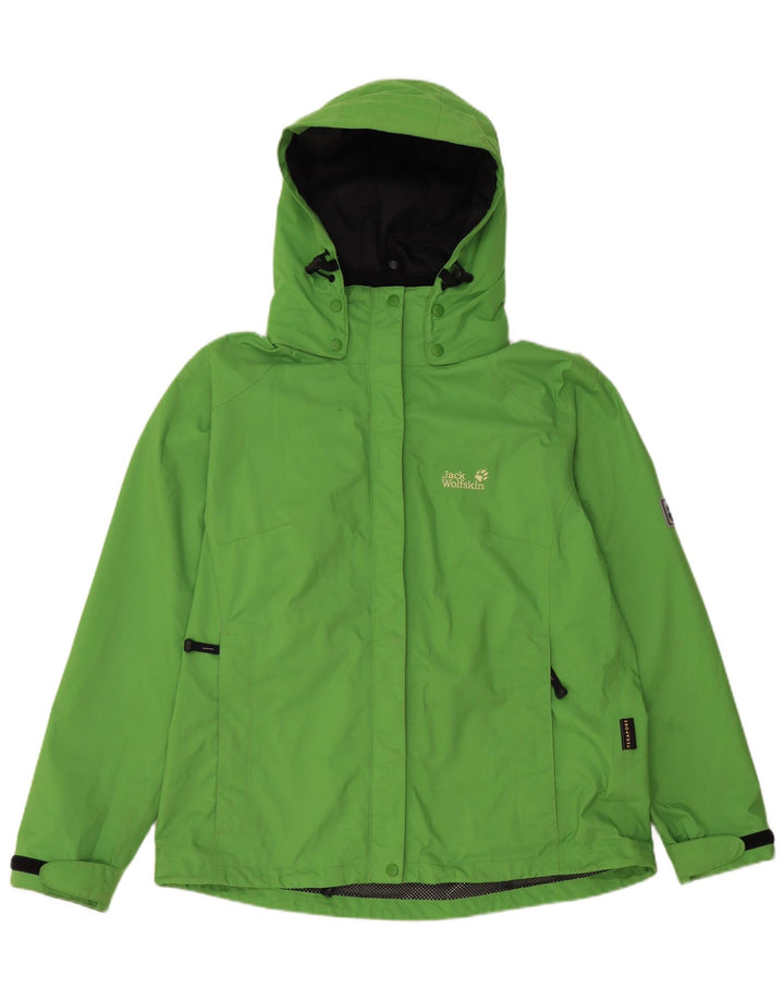 Giacca antipioggia con cappuccio da donna Jack Wolfskin UK 14/16 grande poliestere verde