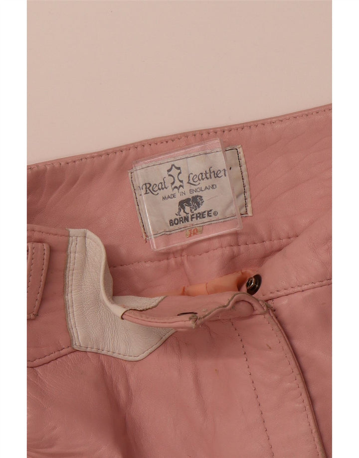 VINTAGE Womens Leather Skirt UK 10 Small W30 Pink Patchwork Leather