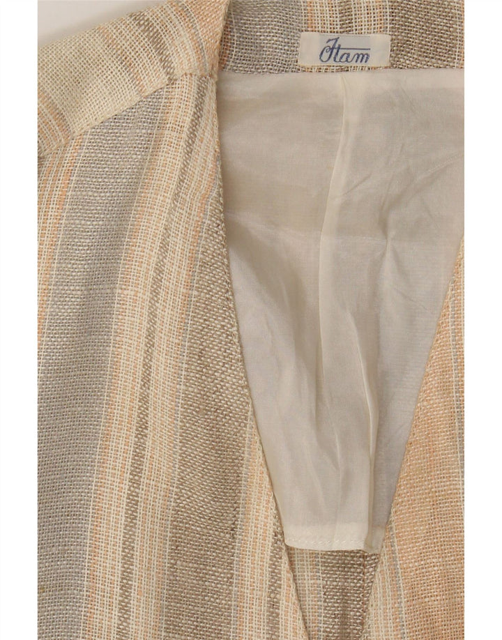 VINTAGE Womens Short Sleeve Blazer Jacket IT 46 Large Beige Striped Vintage Vintage and Second-Hand Vintage from Messina Hembry 