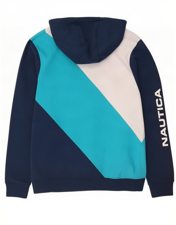 Maglione con cappuccio e zip grafica da uomo Nautica, cotone color block medio blu navy