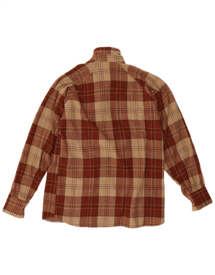 Camicia vintage da uomo in flanella pullover a quadri marrone medio