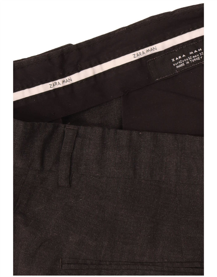 Pantaloni da abito dritti da uomo Zara EU 42 Large W32 L33 Poliestere grigio