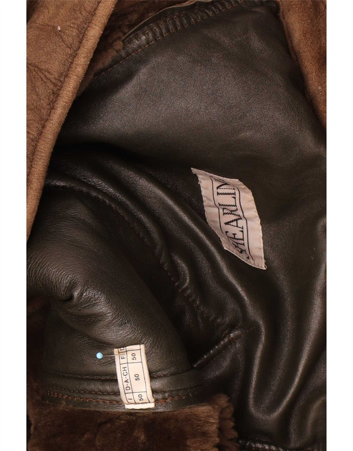 Giubbotto in shearling vintage da uomo IT 50 grande marrone