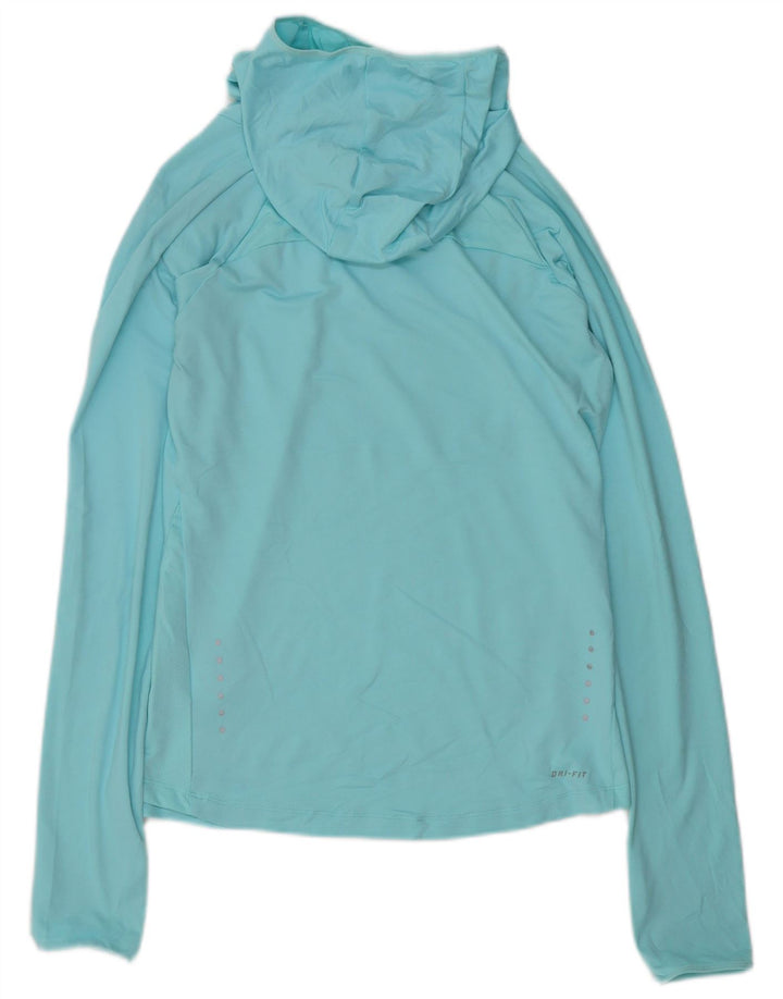 NIKE Top da donna Dri Fit con cappuccio a maniche lunghe UK 10 Small Blu Poliestere