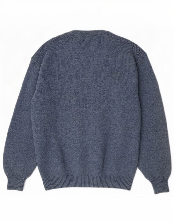 Maglione cardigan da uomo vintage grande blu a rombi/diamante