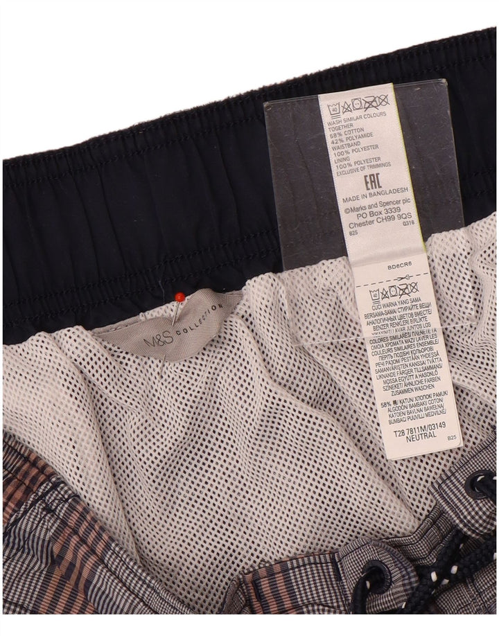 Pantaloncini da bagno cargo da uomo Marks & Spencer grandi in cotone grigio a quadri